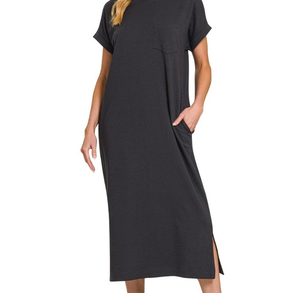 Zenana Round Neck Short Sleeve Midi Dress - Picture 2 of 3